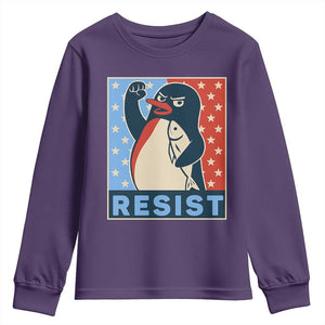Funny Penguin Resist Graphic Youth Sweatshirt Resist Protest Against Tariffs TS02 Purple Print Your Wear