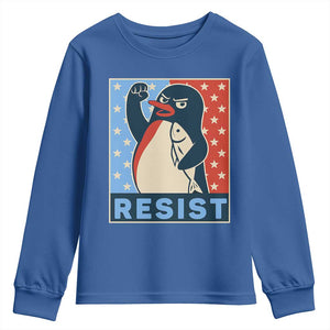 Funny Penguin Resist Graphic Youth Sweatshirt Resist Protest Against Tariffs TS02 Royal Blue Print Your Wear