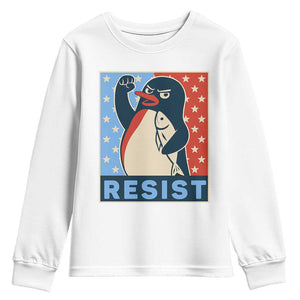 Funny Penguin Resist Graphic Youth Sweatshirt Resist Protest Against Tariffs TS02 White Print Your Wear