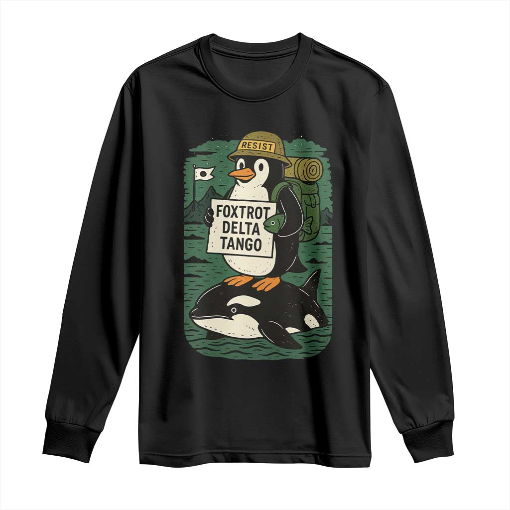 Funny Penguin Resist Long Sleeve Shirt No Tarriffs Activism Graphic TS02 Black Print Your Wear