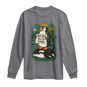 Funny Penguin Resist Long Sleeve Shirt No Tarriffs Activism Graphic TS02 Charcoal Print Your Wear
