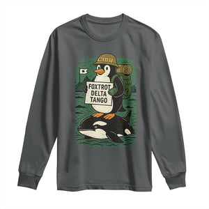 Funny Penguin Resist Long Sleeve Shirt No Tarriffs Activism Graphic TS02 Dark Heather Print Your Wear
