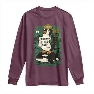 Funny Penguin Resist Long Sleeve Shirt No Tarriffs Activism Graphic TS02 Maroon Print Your Wear
