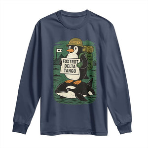 Funny Penguin Resist Long Sleeve Shirt No Tarriffs Activism Graphic TS02 Navy Print Your Wear