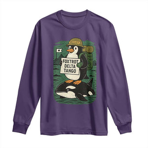 Funny Penguin Resist Long Sleeve Shirt No Tarriffs Activism Graphic TS02 Purple Print Your Wear