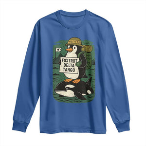 Funny Penguin Resist Long Sleeve Shirt No Tarriffs Activism Graphic TS02 Royal Blue Print Your Wear