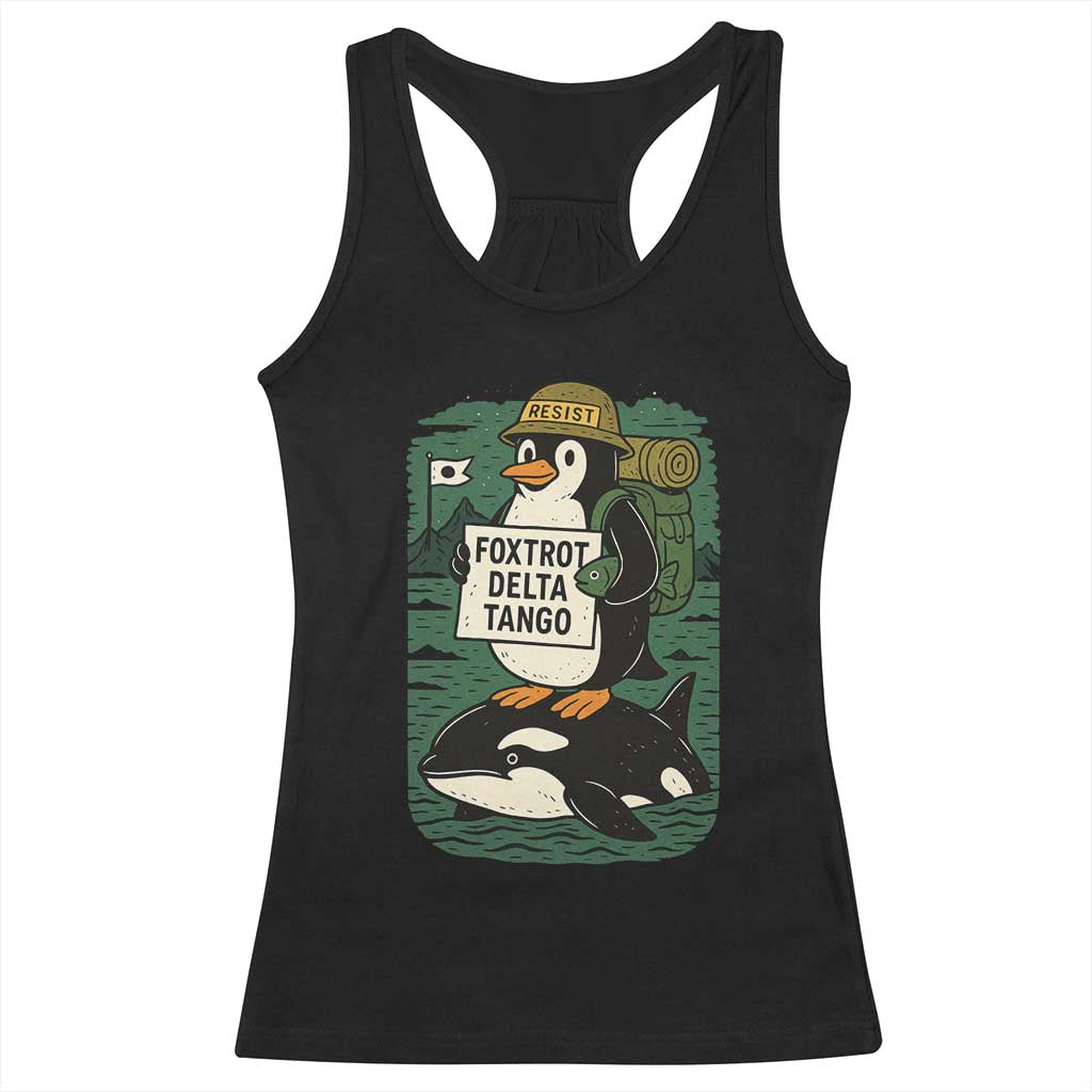 Funny Penguin Resist Racerback Tank Top No Tarriffs Activism Graphic TS02 Black Print Your Wear