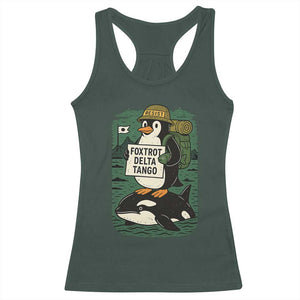Funny Penguin Resist Racerback Tank Top No Tarriffs Activism Graphic TS02 Dark Forest Green Print Your Wear
