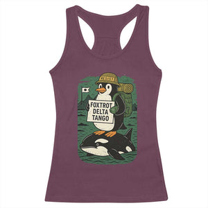 Funny Penguin Resist Racerback Tank Top No Tarriffs Activism Graphic TS02 Maroon Print Your Wear