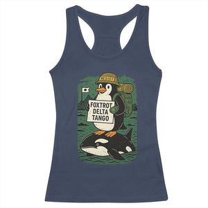 Funny Penguin Resist Racerback Tank Top No Tarriffs Activism Graphic TS02 Navy Print Your Wear