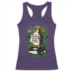Funny Penguin Resist Racerback Tank Top No Tarriffs Activism Graphic TS02 Purple Print Your Wear