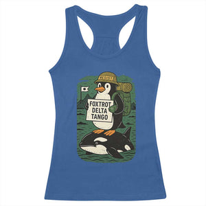 Funny Penguin Resist Racerback Tank Top No Tarriffs Activism Graphic TS02 Royal Blue Print Your Wear