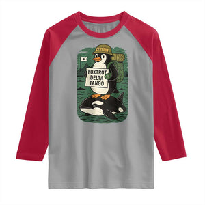 Funny Penguin Resist Raglan Shirt No Tarriffs Activism Graphic TS02 Sport Gray Red Print Your Wear