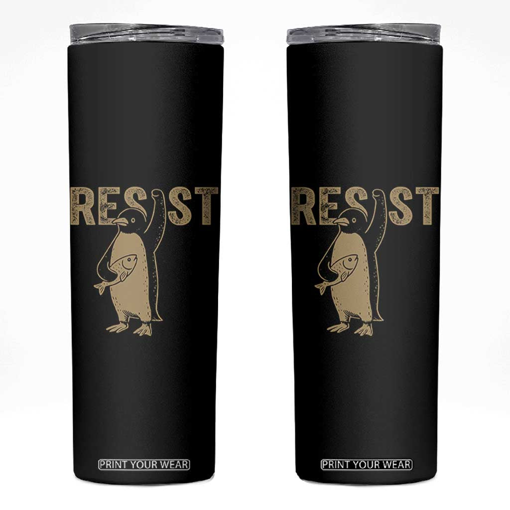 Funny Penguin Resist Skinny Tumbler Against Tariffs Activism Vintage TS02 Black Print Your Wear
