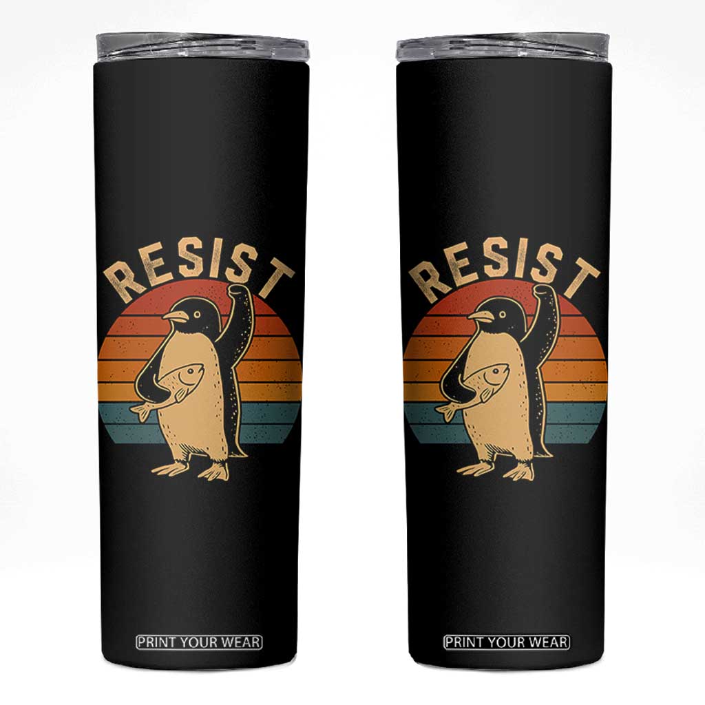Funny Penguin Resist Skinny Tumbler Against Tariffs Retro Vintage TS02 Black Print Your Wear