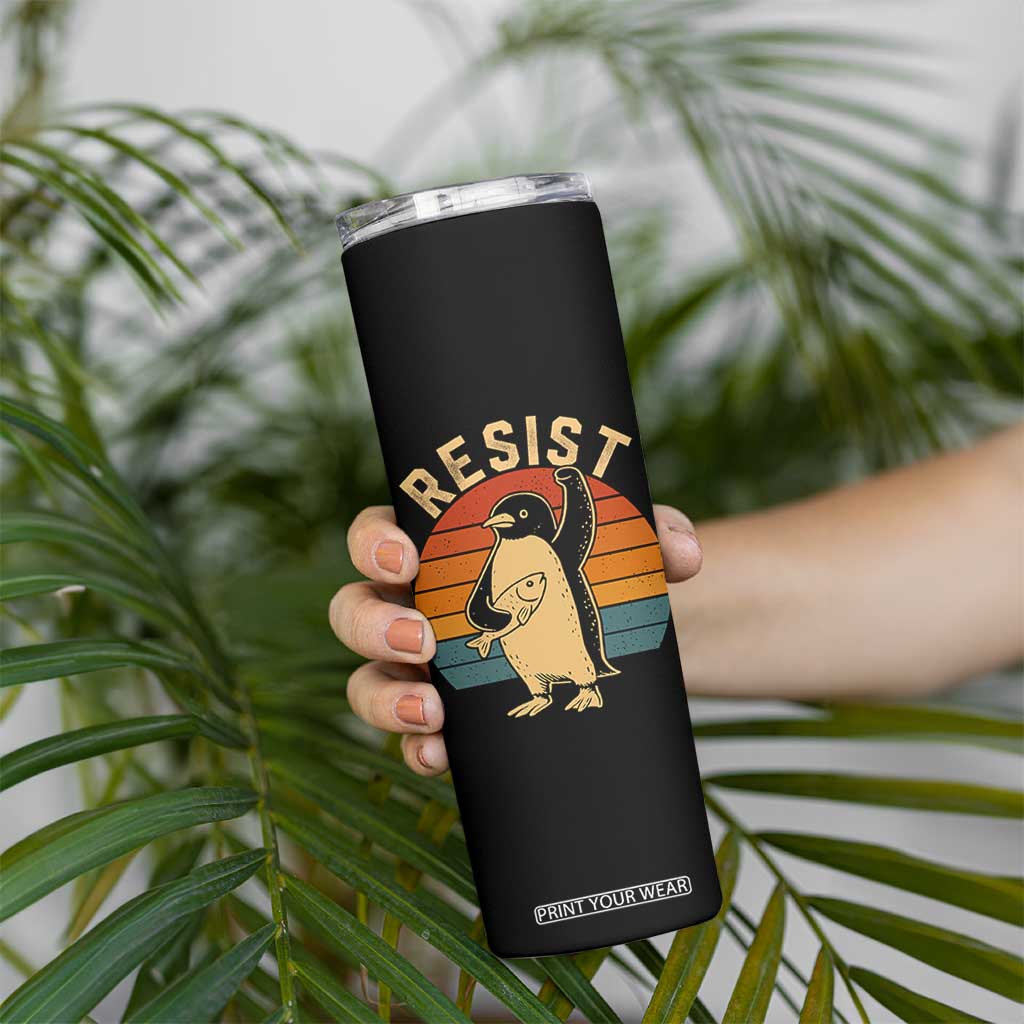 Funny Penguin Resist Skinny Tumbler Against Tariffs Retro Vintage TS02 Print Your Wear