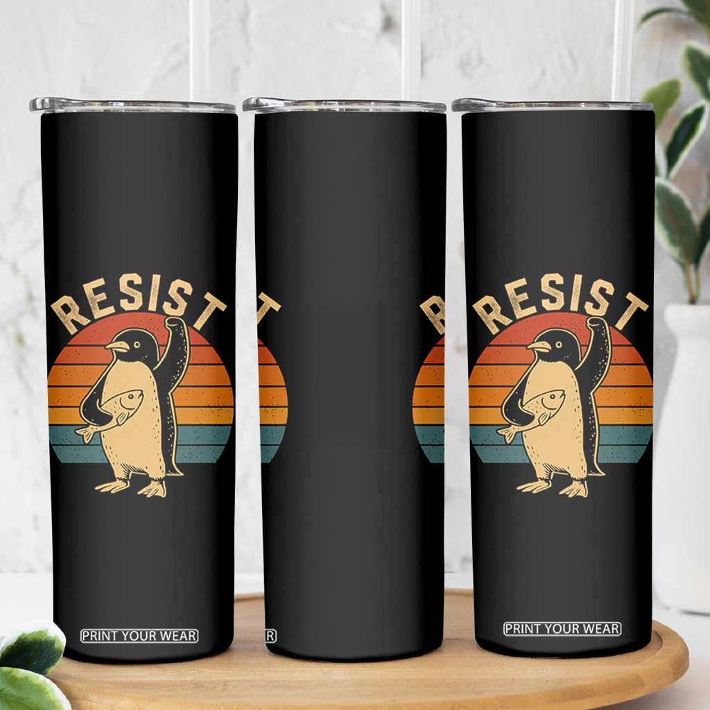 Funny Penguin Resist Skinny Tumbler Against Tariffs Retro Vintage TS02 Print Your Wear