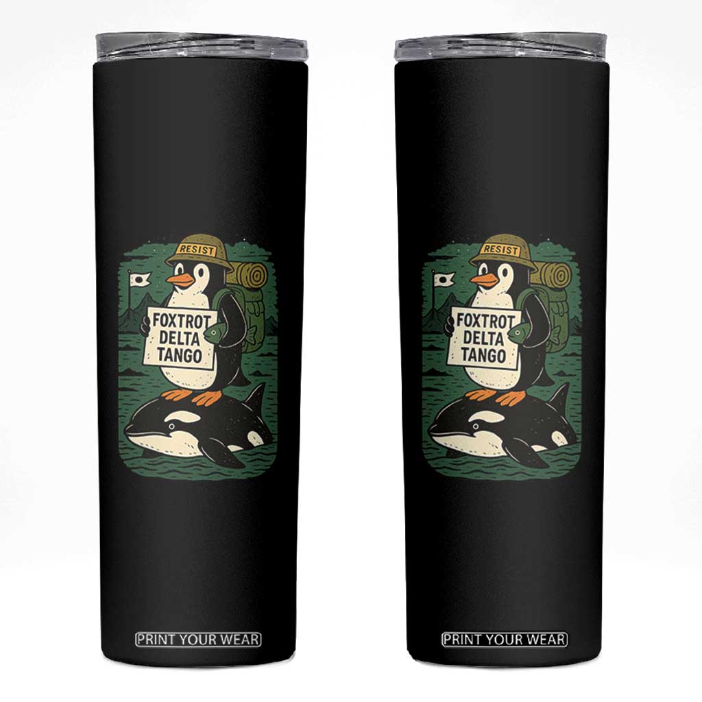 Funny Penguin Resist Skinny Tumbler No Tarriffs Activism Graphic TS02 Black Print Your Wear