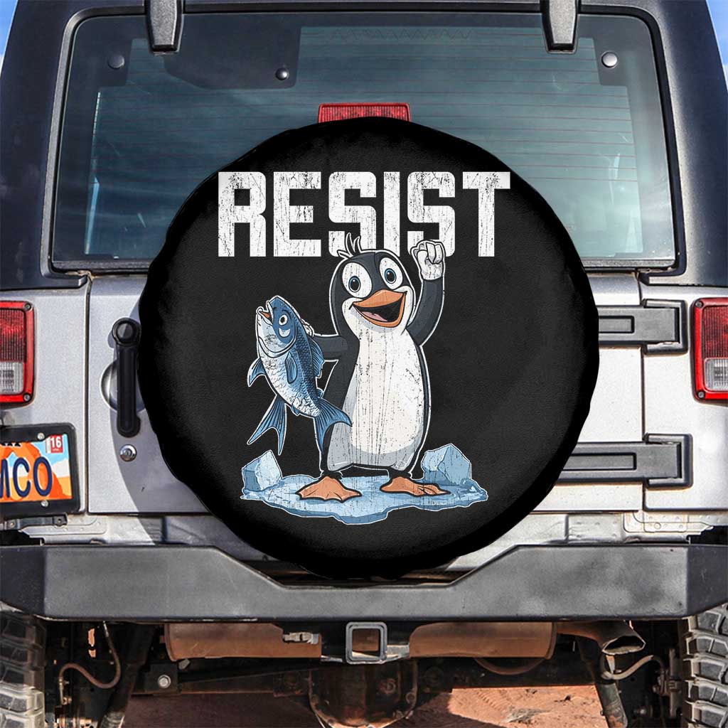 Funny Penguin Resist Spare Tire Cover Against Tariffs Protest TS02 No hole Black Print Your Wear