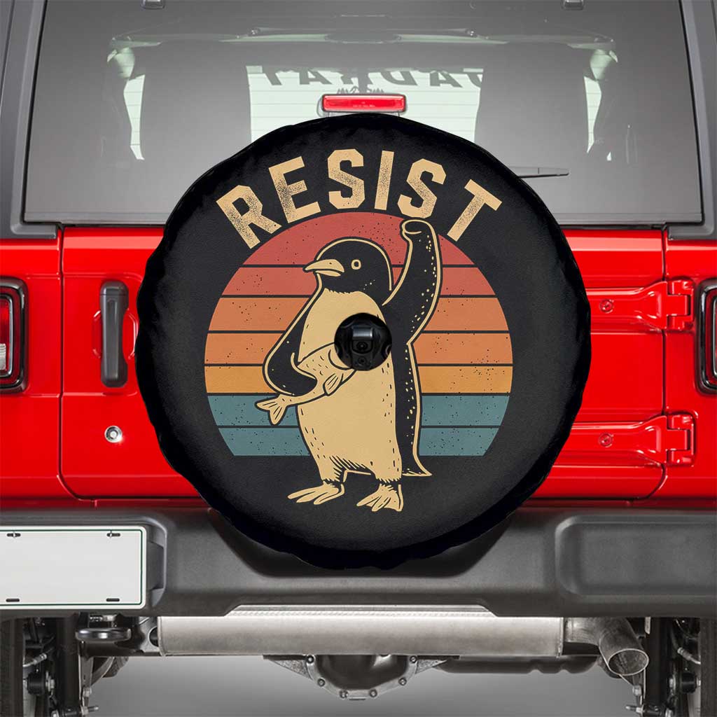 Funny Penguin Resist Spare Tire Cover Against Tariffs Retro Vintage TS02 Black Print Your Wear