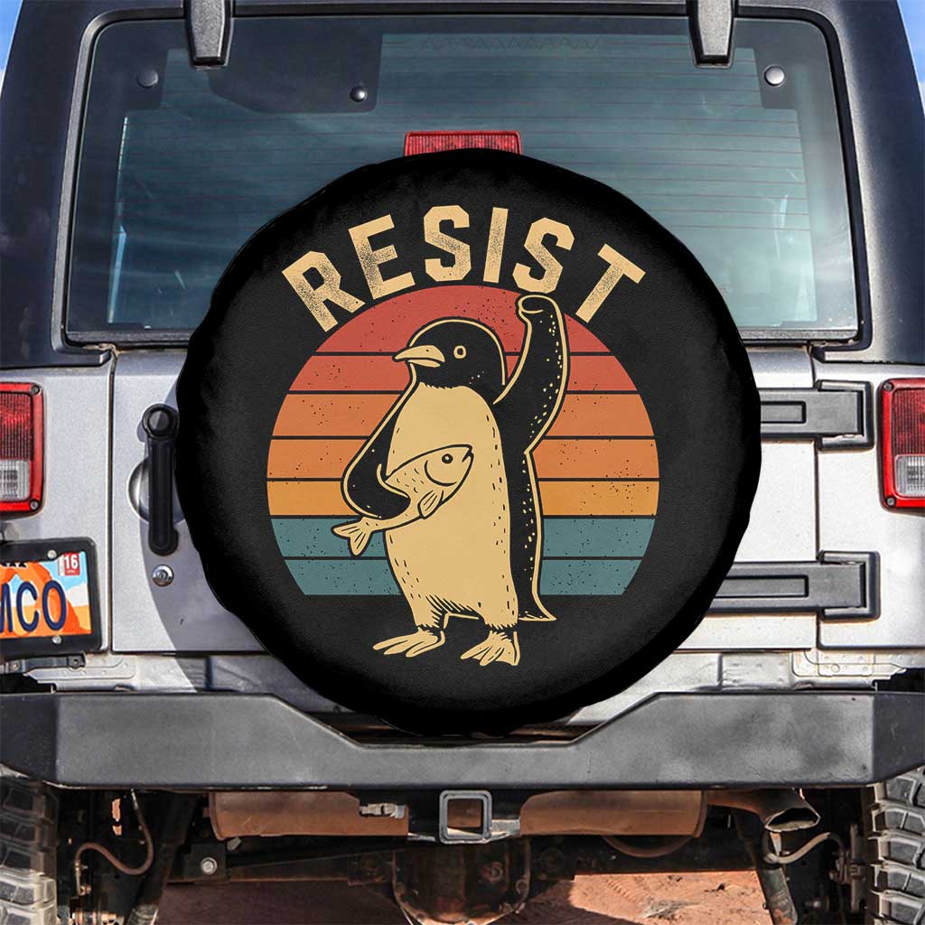 Funny Penguin Resist Spare Tire Cover Against Tariffs Retro Vintage TS02 No hole Black Print Your Wear