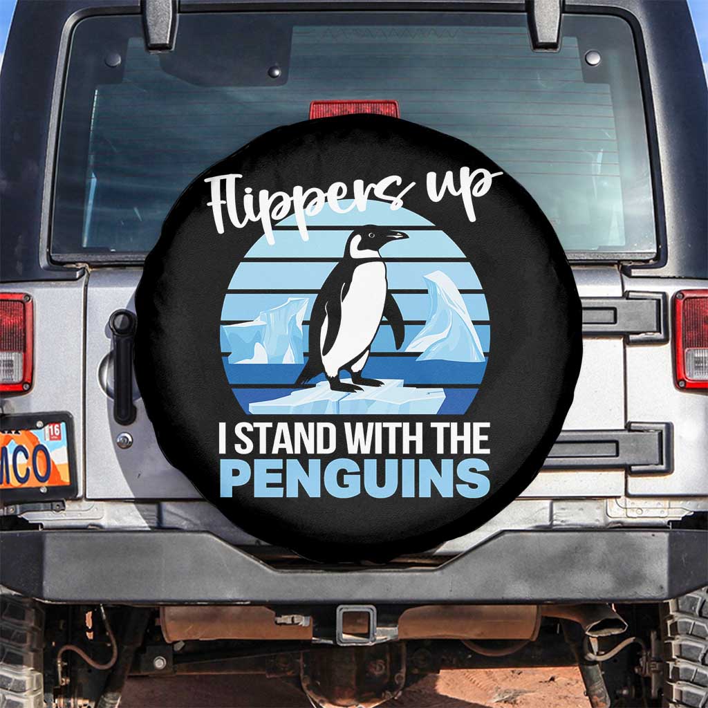 Funny Penguin Resist Spare Tire Cover Flippers Up I Stand With The Penguins TS02 No hole Black Print Your Wear