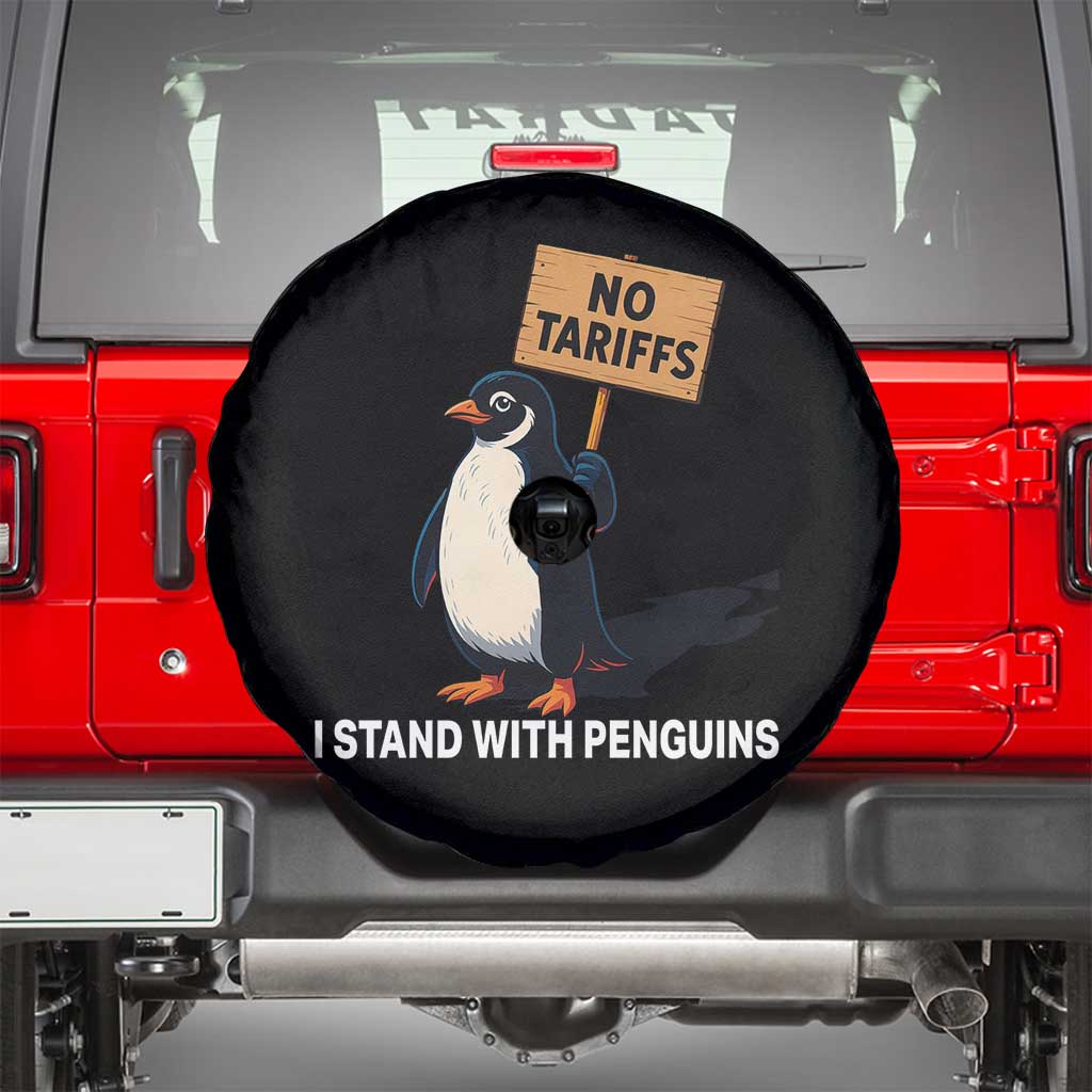 Funny Penguin Resist Spare Tire Cover No Tariffs I Stand With Penguins TS02 Black Print Your Wear
