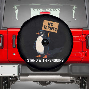Funny Penguin Resist Spare Tire Cover No Tariffs I Stand With Penguins TS02 Black Print Your Wear