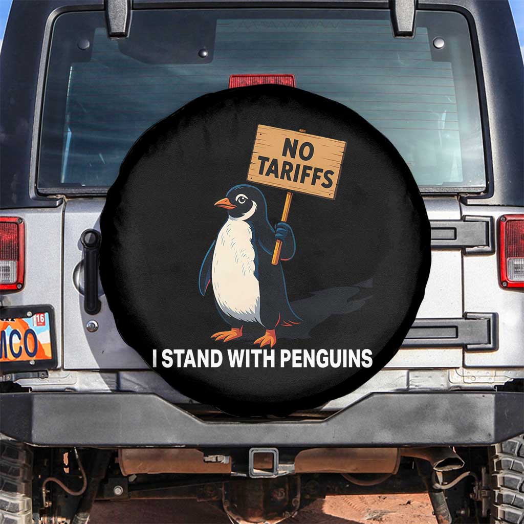Funny Penguin Resist Spare Tire Cover No Tariffs I Stand With Penguins TS02 No hole Black Print Your Wear