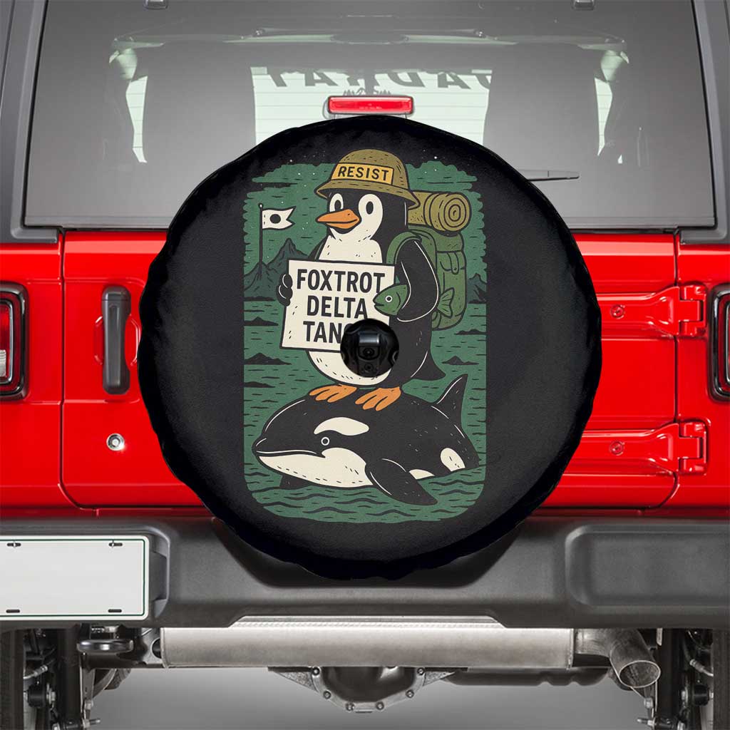 Funny Penguin Resist Spare Tire Cover No Tarriffs Activism Graphic TS02 Black Print Your Wear