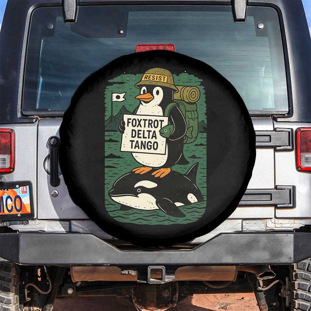 Funny Penguin Resist Spare Tire Cover No Tarriffs Activism Graphic TS02 No hole Black Print Your Wear