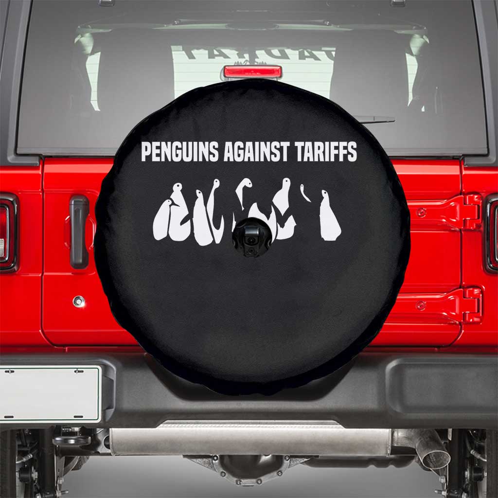 Funny Penguin Resist Spare Tire Cover Penguins Against Tariffs Sarcastic Saying Meme TS02 Black Print Your Wear