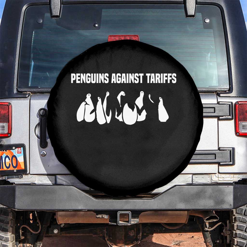 Funny Penguin Resist Spare Tire Cover Penguins Against Tariffs Sarcastic Saying Meme TS02 No hole Black Print Your Wear
