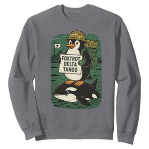 Funny Penguin Resist Sweatshirt No Tarriffs Activism Graphic TS02 Charcoal Print Your Wear