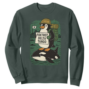 Funny Penguin Resist Sweatshirt No Tarriffs Activism Graphic TS02 Dark Forest Green Print Your Wear