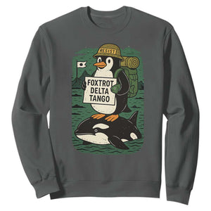 Funny Penguin Resist Sweatshirt No Tarriffs Activism Graphic TS02 Dark Heather Print Your Wear