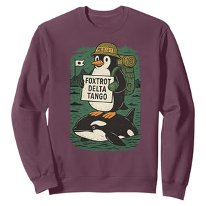 Funny Penguin Resist Sweatshirt No Tarriffs Activism Graphic TS02 Maroon Print Your Wear
