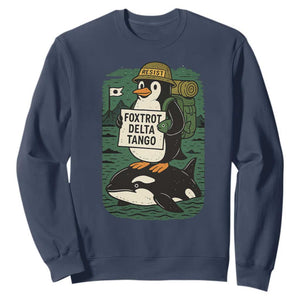 Funny Penguin Resist Sweatshirt No Tarriffs Activism Graphic TS02 Navy Print Your Wear