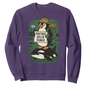 Funny Penguin Resist Sweatshirt No Tarriffs Activism Graphic TS02 Purple Print Your Wear