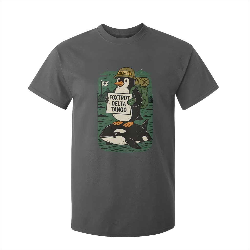 Funny Penguin Resist T Shirt For Kid No Tarriffs Activism Graphic TS02 Dark Heather Print Your Wear