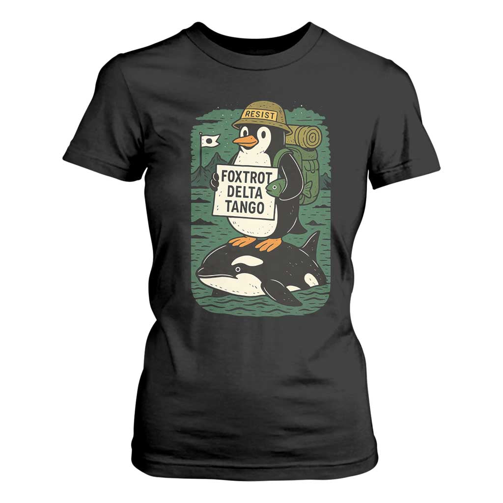 Funny Penguin Resist T Shirt For Women No Tarriffs Activism Graphic TS02 Black Print Your Wear