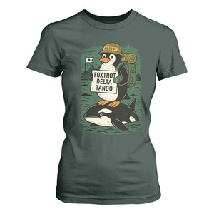 Funny Penguin Resist T Shirt For Women No Tarriffs Activism Graphic TS02 Dark Forest Green Print Your Wear
