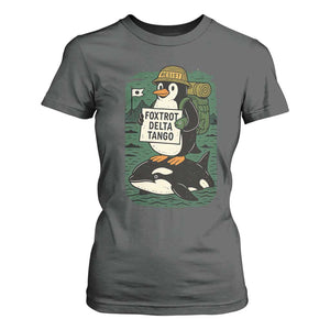 Funny Penguin Resist T Shirt For Women No Tarriffs Activism Graphic TS02 Dark Heather Print Your Wear