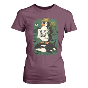 Funny Penguin Resist T Shirt For Women No Tarriffs Activism Graphic TS02 Maroon Print Your Wear