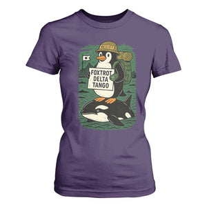 Funny Penguin Resist T Shirt For Women No Tarriffs Activism Graphic TS02 Purple Print Your Wear