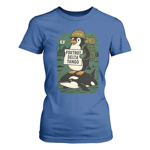 Funny Penguin Resist T Shirt For Women No Tarriffs Activism Graphic TS02 Royal Blue Print Your Wear