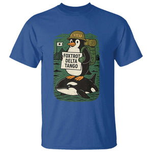 Funny Penguin Resist T Shirt No Tarriffs Activism Graphic TS02 Royal Blue Print Your Wear
