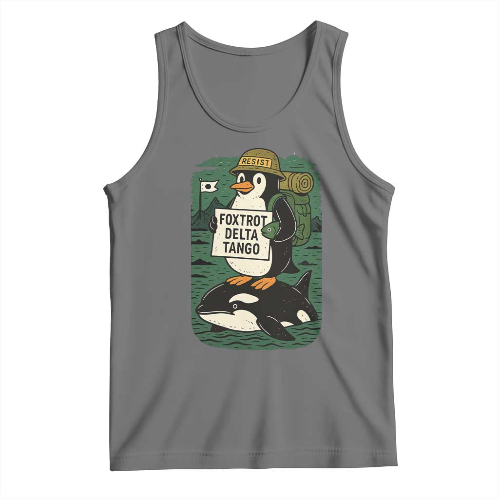 Funny Penguin Resist Tank Top No Tarriffs Activism Graphic TS02 Black Heather Print Your Wear