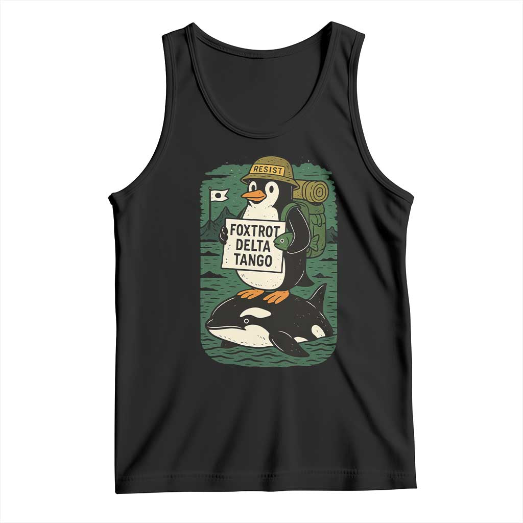 Funny Penguin Resist Tank Top No Tarriffs Activism Graphic TS02 Black Print Your Wear