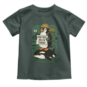 Funny Penguin Resist Toddler T Shirt No Tarriffs Activism Graphic TS02 Dark Forest Green Print Your Wear